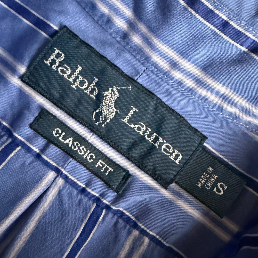 POLO Ralph Lauren Vintage Blue & White Striped Button Down Shirt - Size SMALL